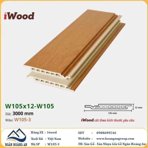 Tấm Ốp Tường Ốp Trần Nano Giả Gỗ Hèm U Iwood W105-3